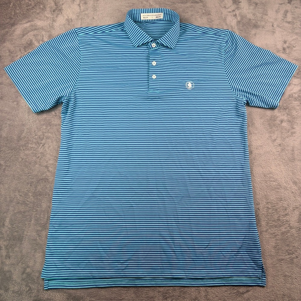Holderness & Bourne Oswentia Club Golf Polo Shirt Mens L Blue Striped Maxwell